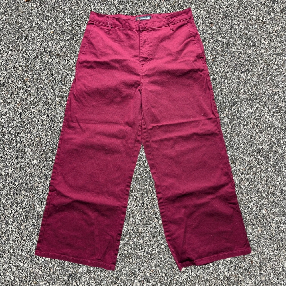 Airwalk Wide-Leg Twill Cropped Pants in Burgundy - Size 10